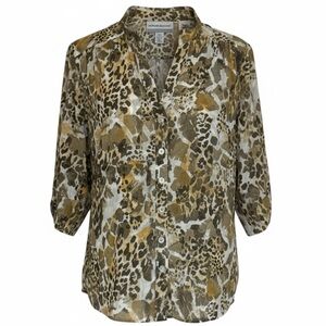 Alfred Dunner Animal Print Mandarin Collar Button Front Blouse – 100% Cotton 16P